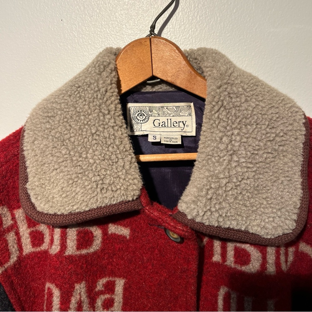 Vintage Rue Grenelle wool coat holiday winter Christmas grey cozy retro fleece S - Picture 2 of 13